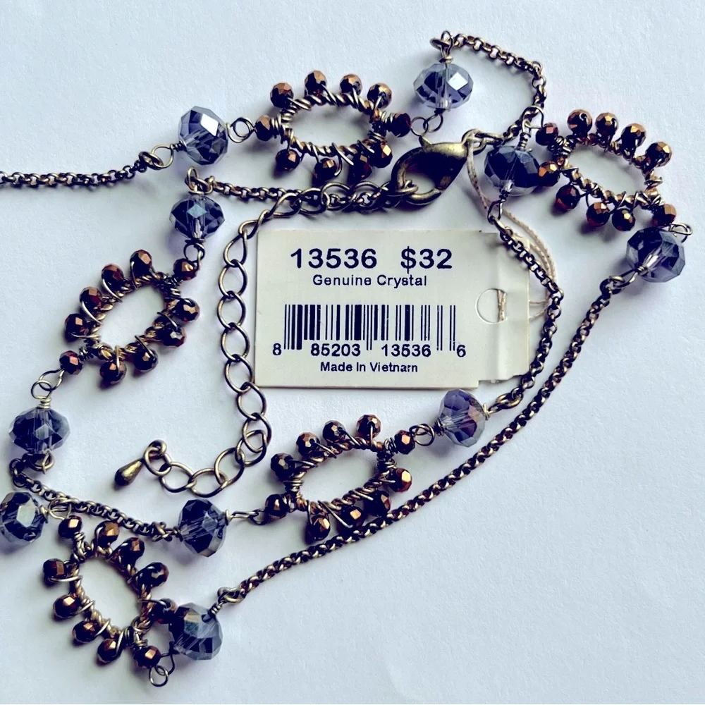 💜Faceted Iridescent Purple & Copper Genuine Crystal Necklace with Brass Accents - Picture 6 of 6